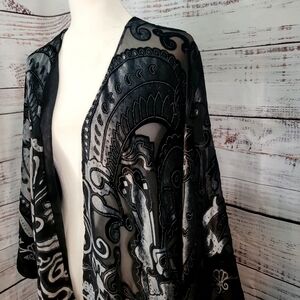 Torrid Black And Silver Ruana Velvet Burnout Kimono One Size